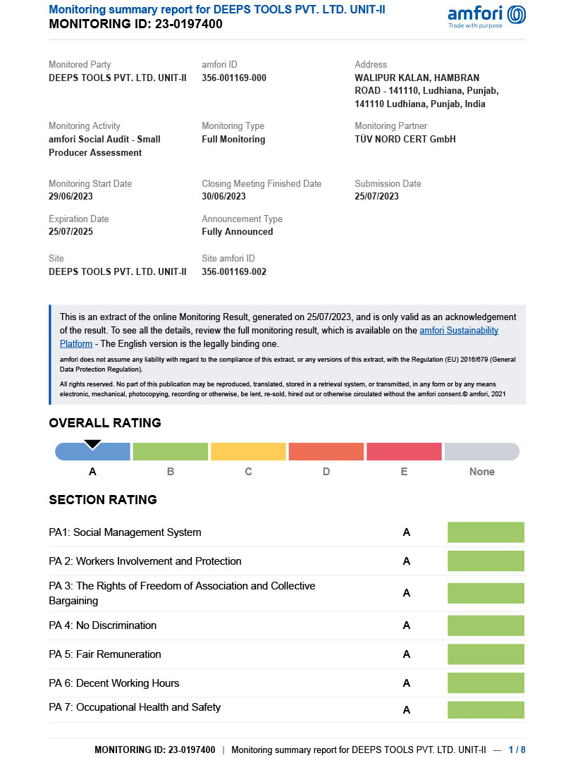 Deeps Tools BSCI social compliance audit report